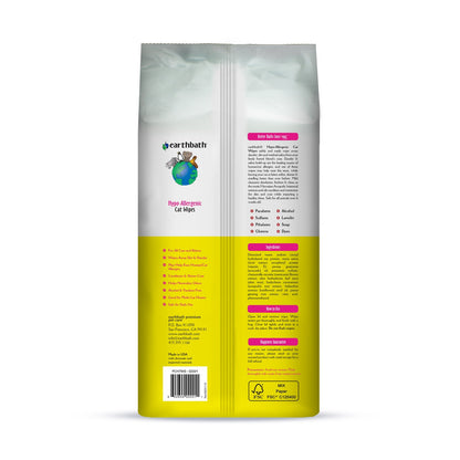 earthbathÂ® Hypo-Allergenic Cat Grooming Wipes, Fragrance Free, Cleans & Conditions, 100 ct plant-based wipes in re-sealable pouch