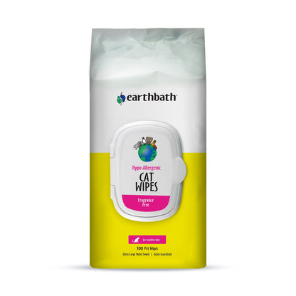 earthbathÂ® Hypo-Allergenic Cat Grooming Wipes, Fragrance Free, Cleans & Conditions, 100 ct plant-based wipes in re-sealable pouch
