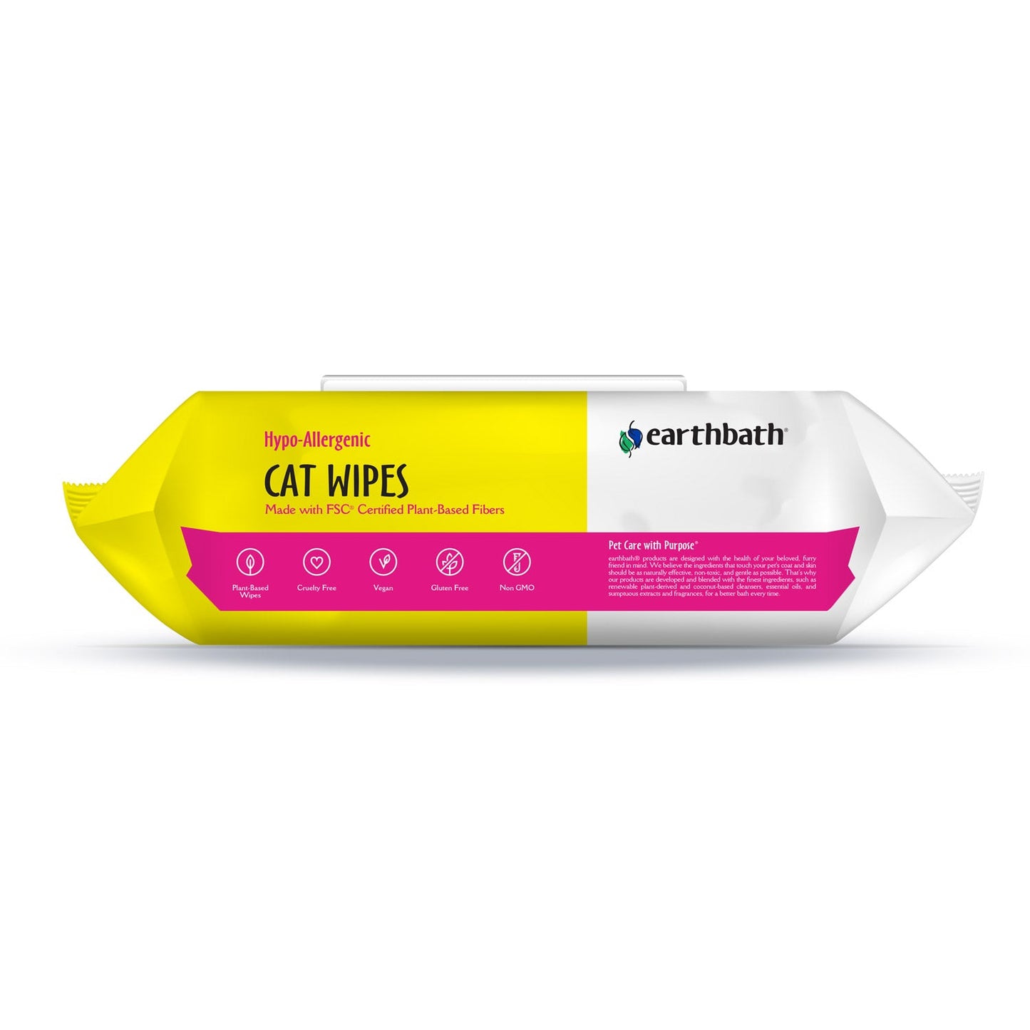 earthbathÂ® Hypo-Allergenic Cat Grooming Wipes, Fragrance Free, Cleans & Conditions, 100 ct plant-based wipes in re-sealable pouch