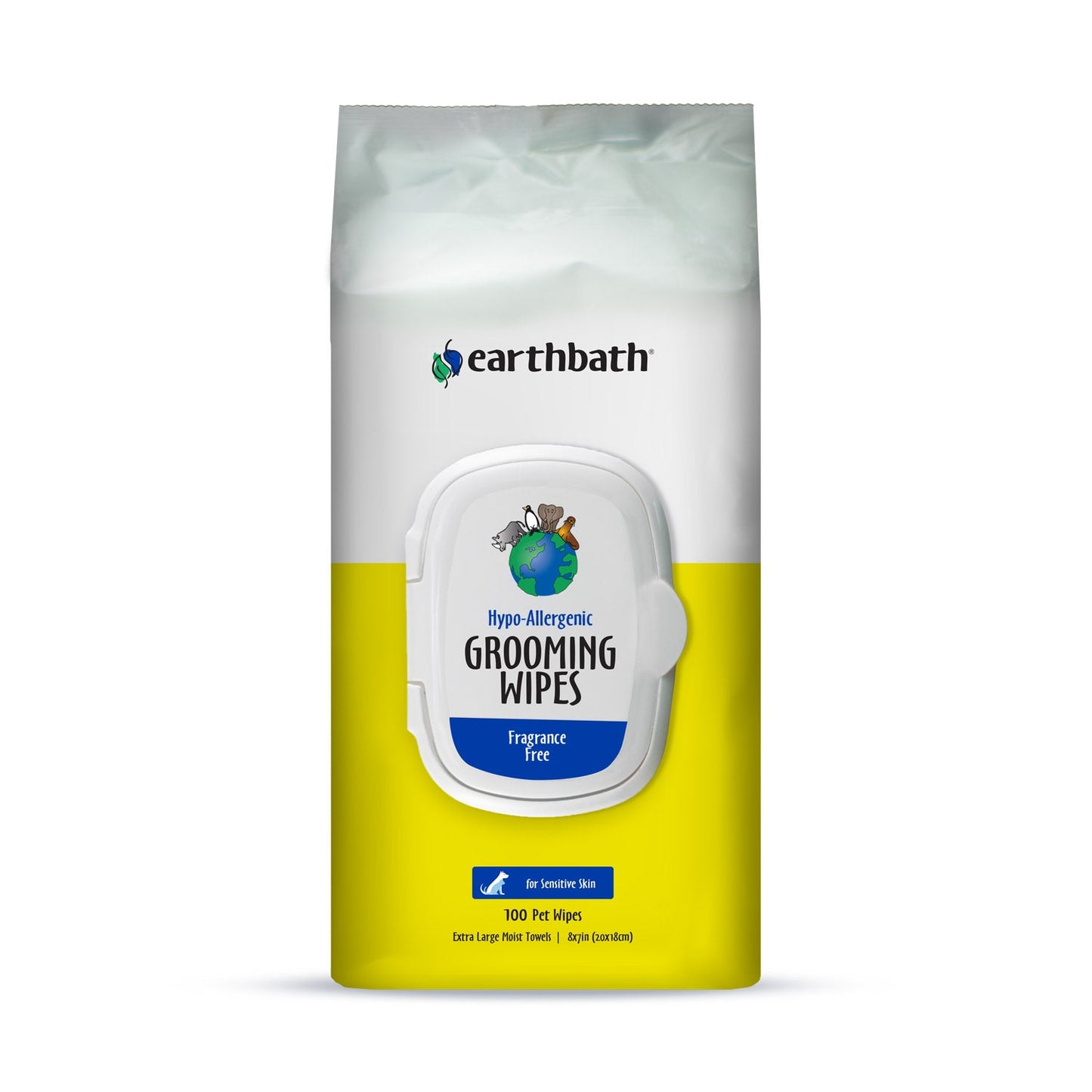 earthbathÂ® Hypo-Allergenic Grooming Wipes, Fragrance Free, Cleans &amp; Conditions, 100 ct plant-based wipes in re-sealable pouch