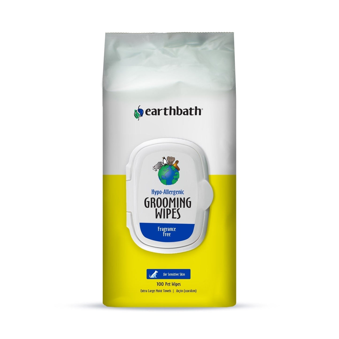earthbath® Hypo-Allergenic Grooming Wipes, Fragrance Free, Cleans &amp; Conditions, 100 ct plant-based wipes in re-sealable pouch