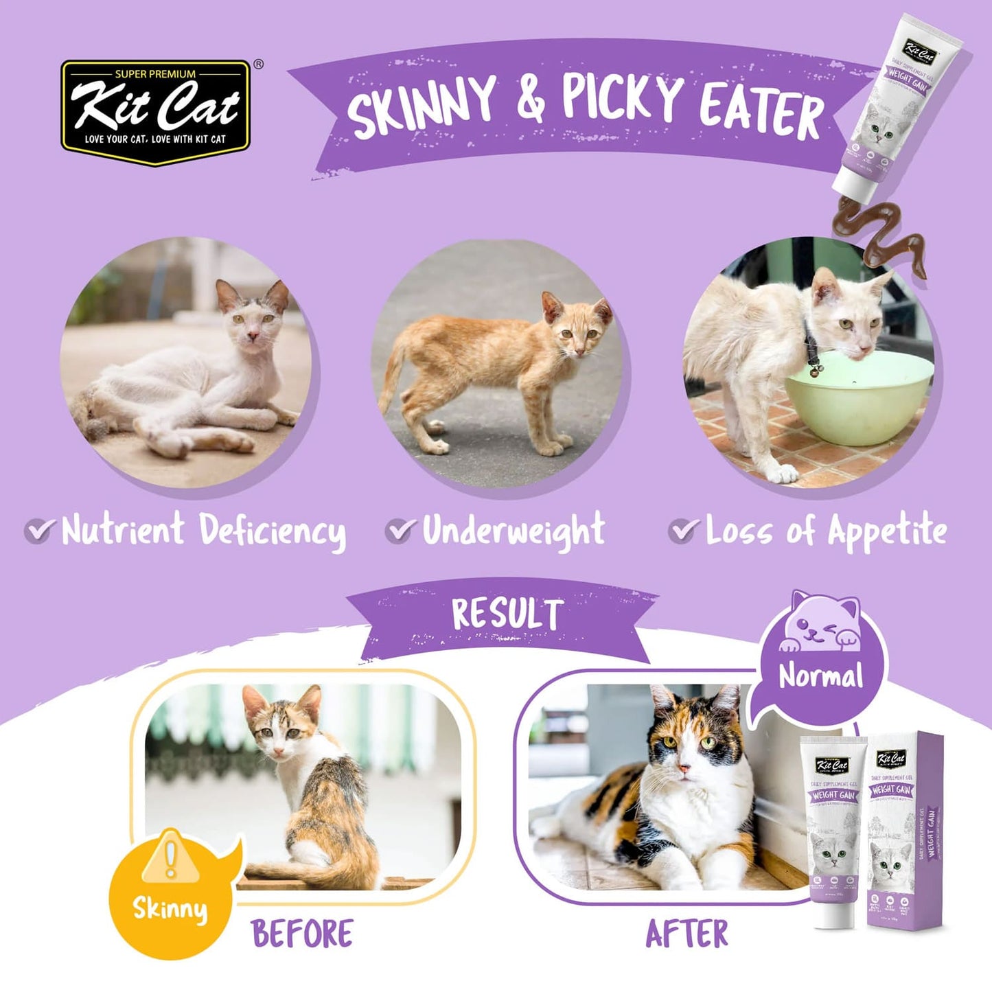 Kit Cat Daily Nutritional Supplement Gel For Cats &amp; Kittens- Weight Gain (120g)