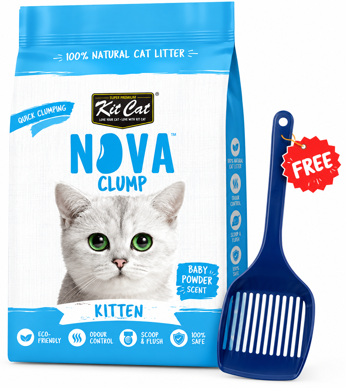 Kit Cat Soybean Litter Soya Clump Kitten Baby Powder 7L - Free Scoop