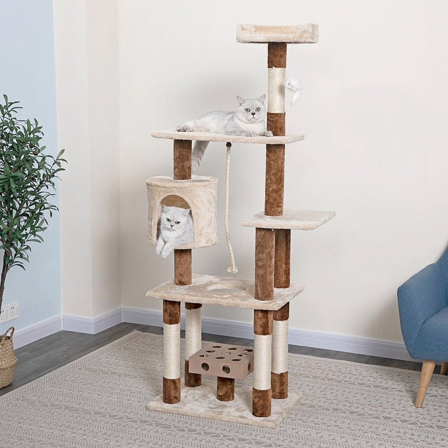 Go Pet Club 67" IQ Busy Box Cat Tree Condo with Sisal Covered Scratching Posts Overall Size : 16.25”L x 30”W x 67”H