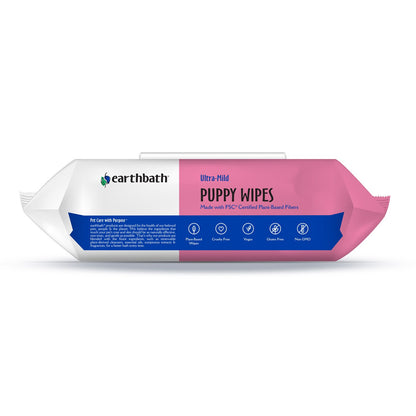 earthbathÂ® Ultra-Mild Puppy Wipes, Wild Cherry, Cleans &amp; Conditions, 100 ct plant-based wipes in re-sealable pouch