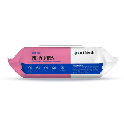 earthbathÂ® Ultra-Mild Puppy Wipes, Wild Cherry, Cleans &amp; Conditions, 100 ct plant-based wipes in re-sealable pouch
