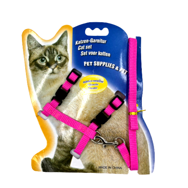 Pets club adjustable cat leash with harness- pink