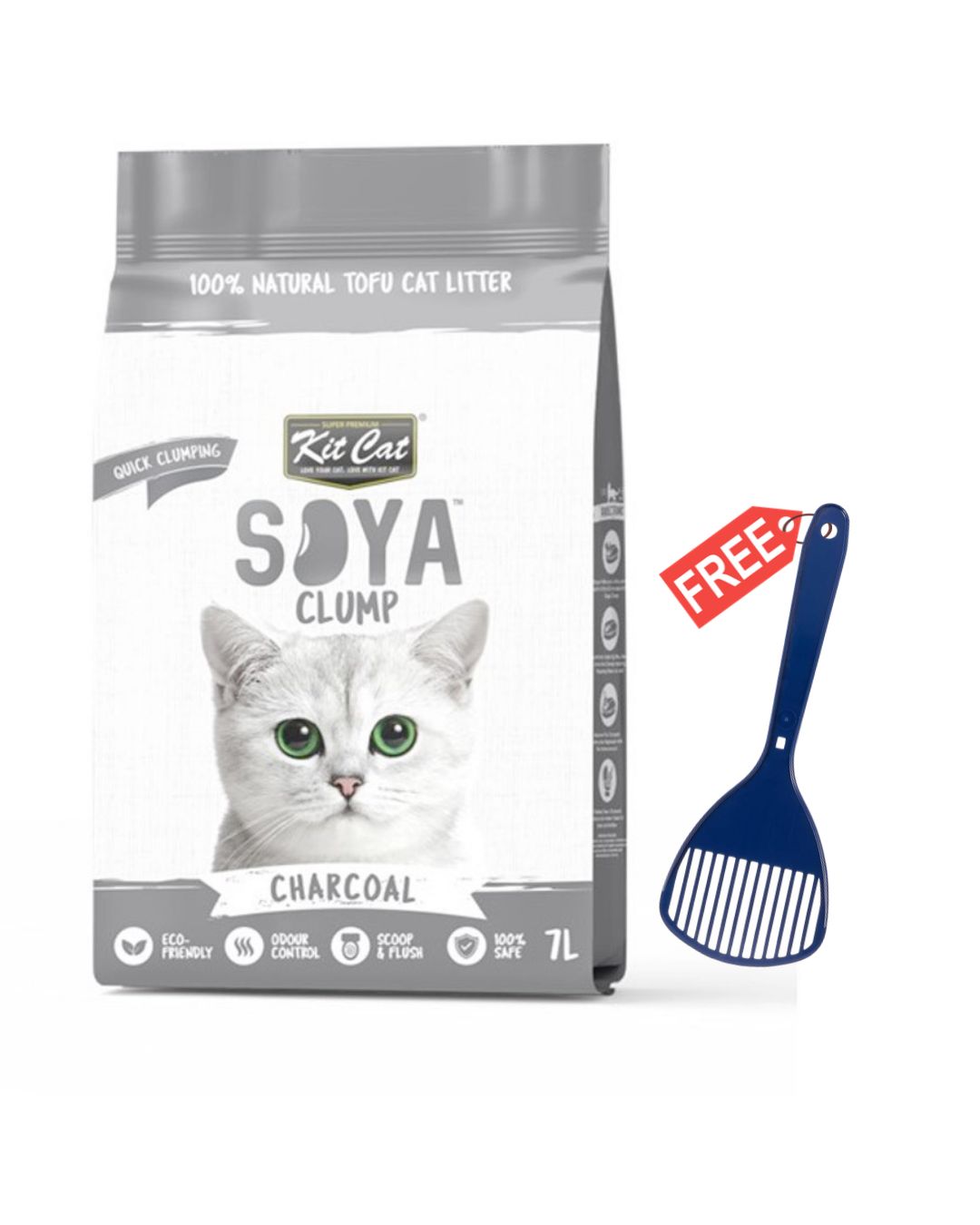Kit Cat Soya Clump Soybean Litter - Charcoal 7L - Free Scoop