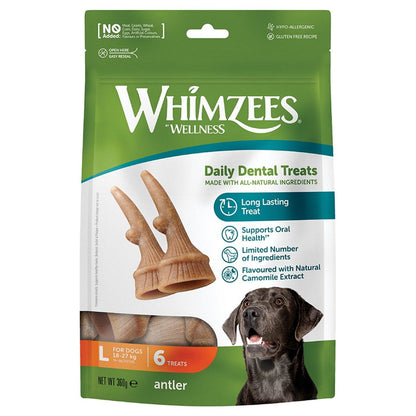 WHIMZEES Occupy Antler Natural Dental Chews for Dogs - Large (6pc)