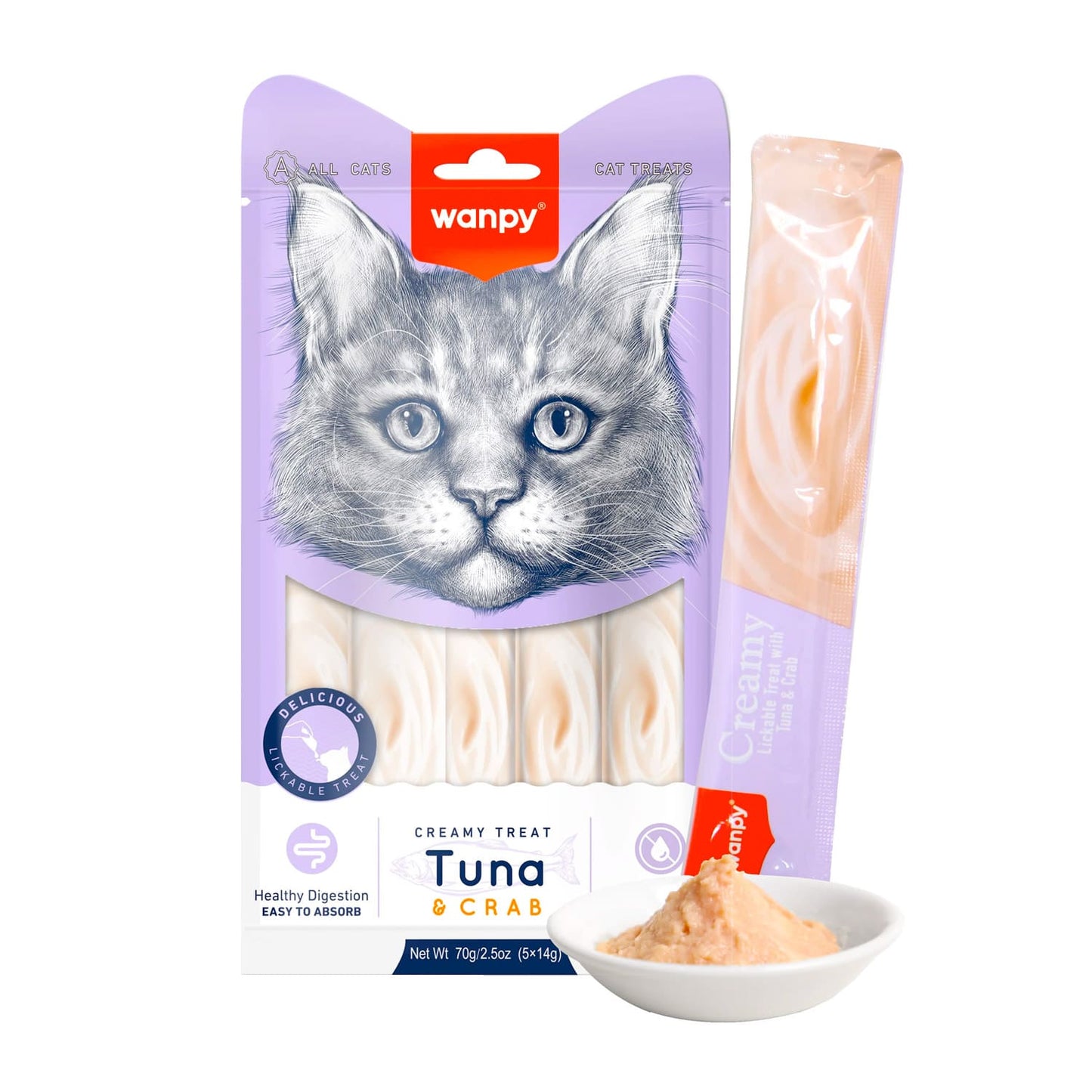 Wanpy Creamy Lickable Cat Treats - Tuna &amp; Crab (14gx5)