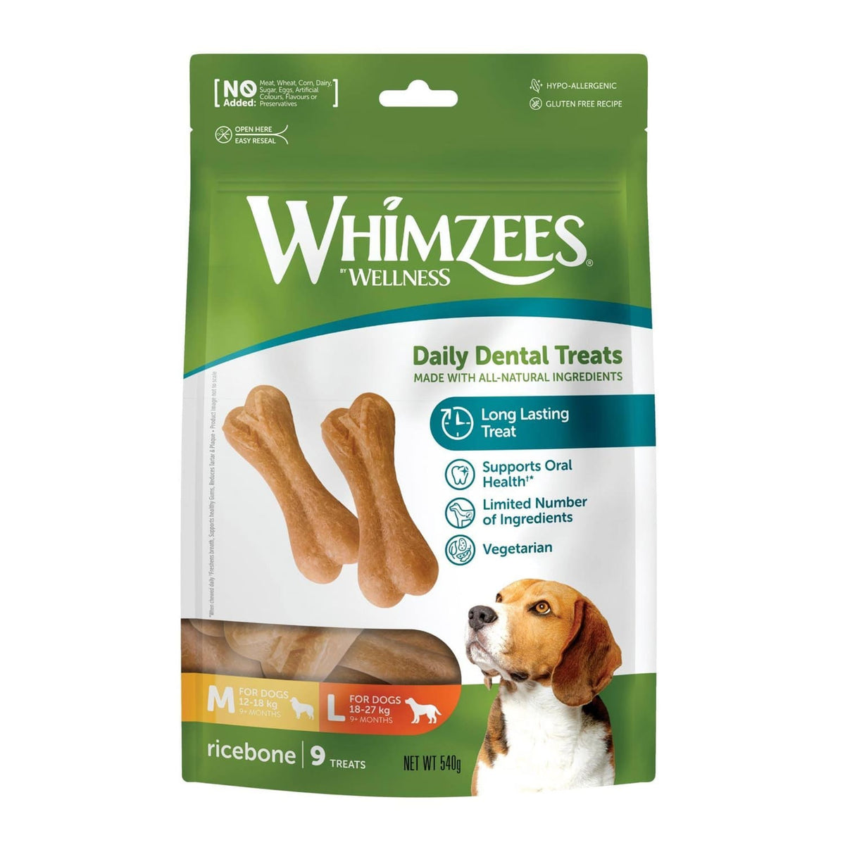 Whimzees Rice Bone Dental Dog Treat - Large (9pcs) - Crazy Pets