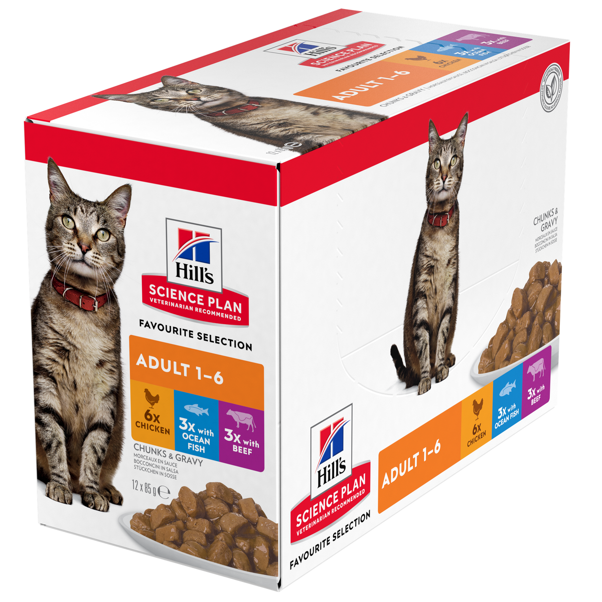 HillÃƒÆ’Ã‚Â¢ÃƒÂ¢Ã¢â‚¬Å¡Ã‚Â¬ÃƒÂ¢Ã¢â‚¬Å¾Ã‚Â¢s Science Plan Adult Cat Wet Food Multipack With Chicken, Ocean Fish, Beef Pouches (12x85g)