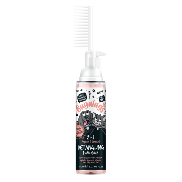 Bugalugs 2in1 Papaya & Coconut Detangling Foam Comb for Dogs - 150ML