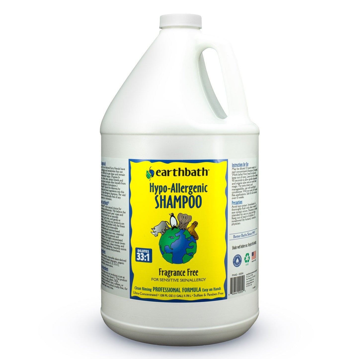 earthbathÂ® Hypo-Allergenic Shampoo, Fragrance Free, for Sensitive Skin/Allergy, Made in USA, 128 oz (1 Gallon)