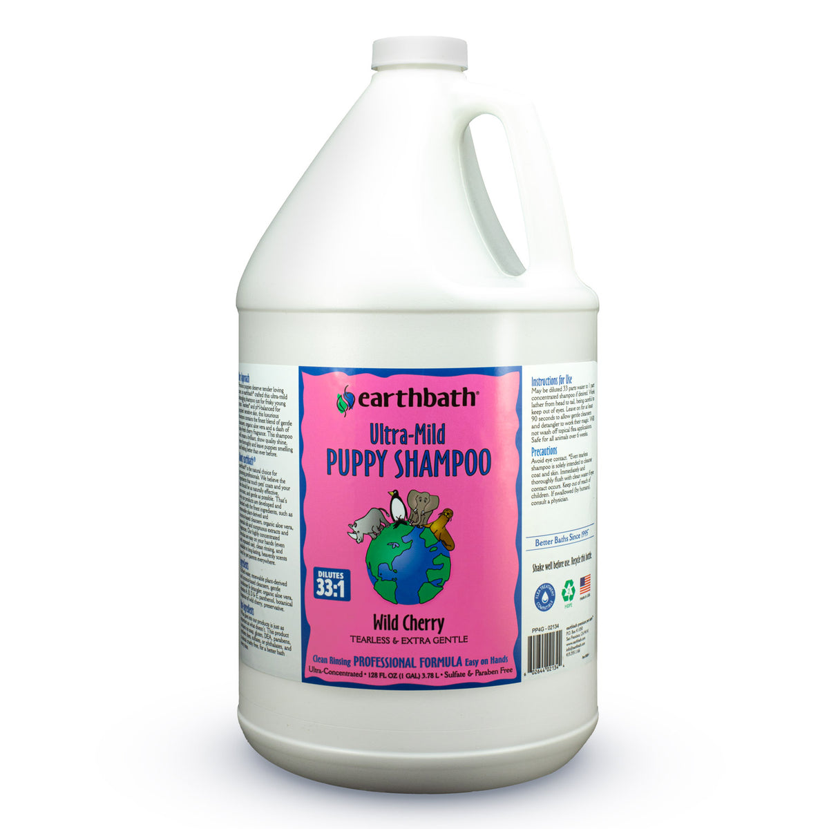 earthbath® Ultra-Mild Puppy Shampoo, Wild Cherry, Tearless &amp; Extra Gentle, Made in USA, 128 oz (1 Gallon)