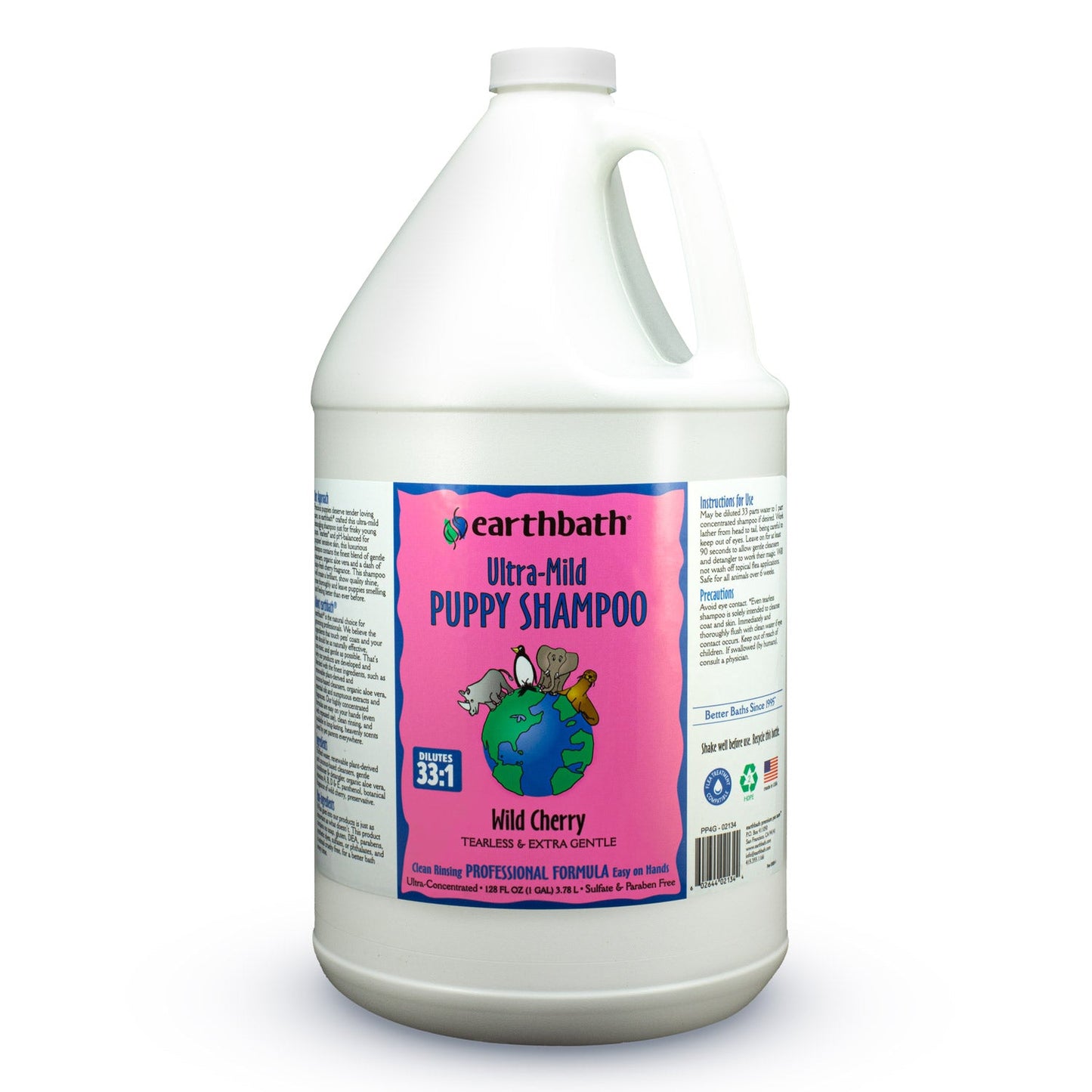 earthbathÂ® Ultra-Mild Puppy Shampoo, Wild Cherry, Tearless &amp; Extra Gentle, Made in USA, 128 oz (1 Gallon)
