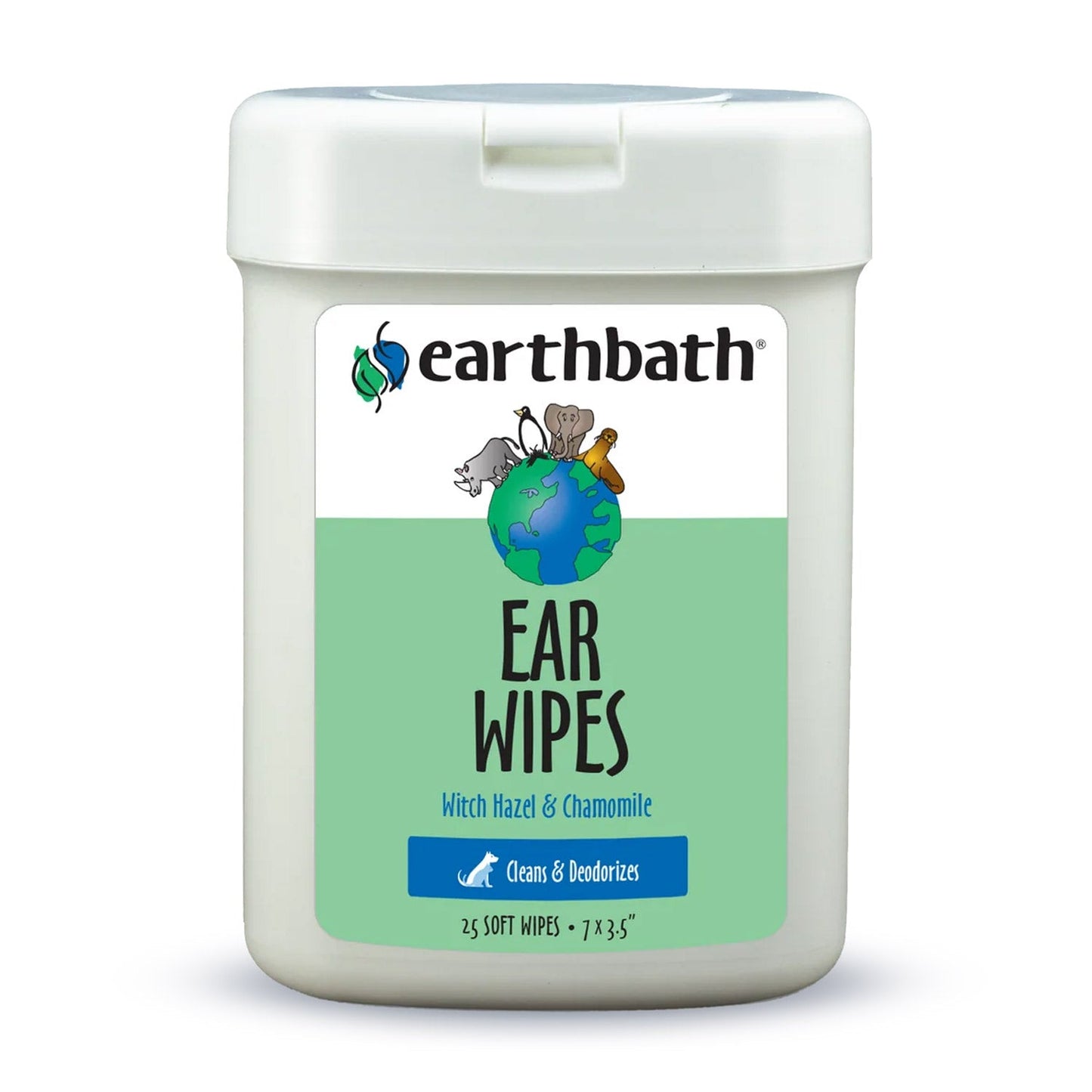 earthbathÂ® Ear Wipes with Witch Hazel for Dogs, Cats, Puppies &amp; Kittens, 25 ct re-sealable container