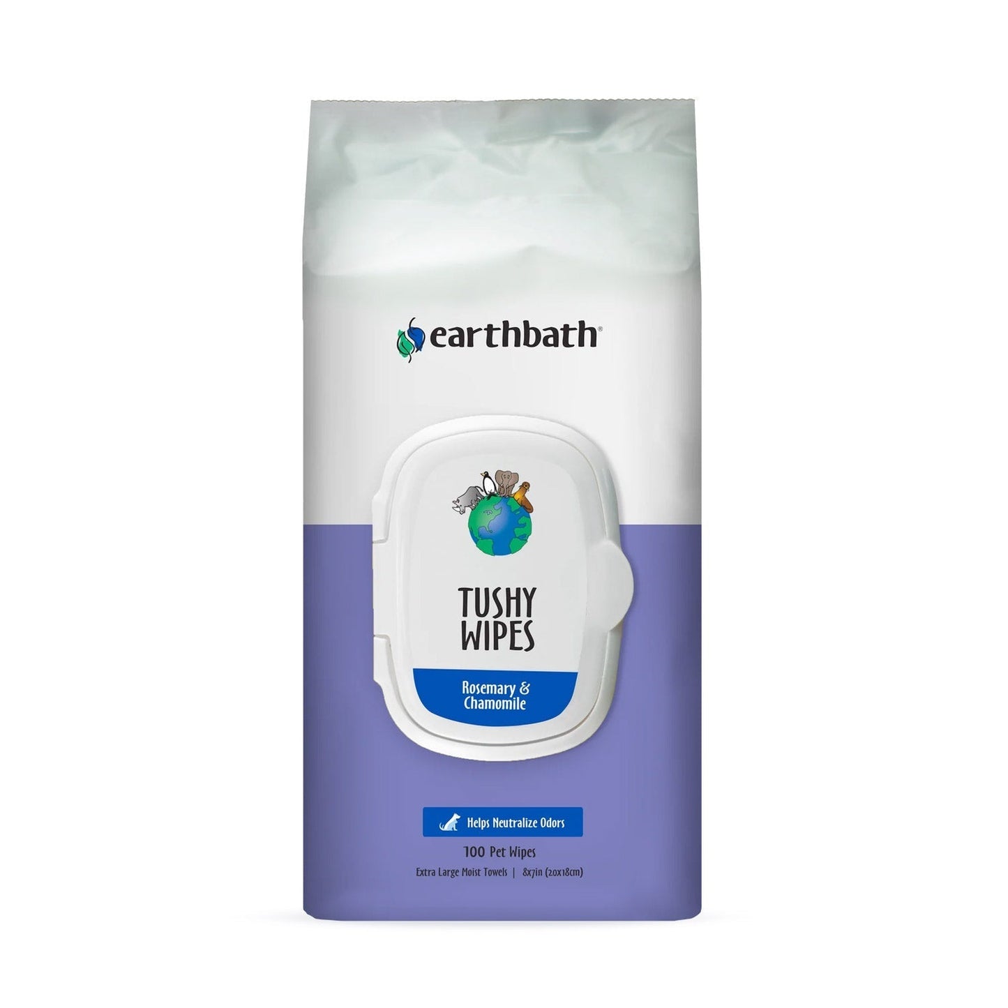 earthbath Tushy Wipes, Rosemary &amp; Chamomile Odor-Eating Enzymes &amp; Baking Soda, 100 ct wipes in re-sealable pouch