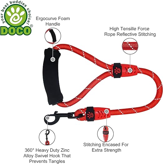 DOCO 20" Rope Leash W/ ErgoCurve Foam Handle Ver.2 (DCROPE2020)[Color - Black, Size - L]