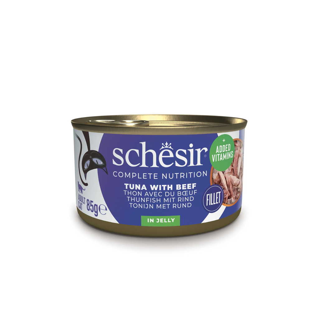 Schesir Complete & Balanced Nutrition Wet Cat Food in Jelly Can- Tuna With Beef 85g