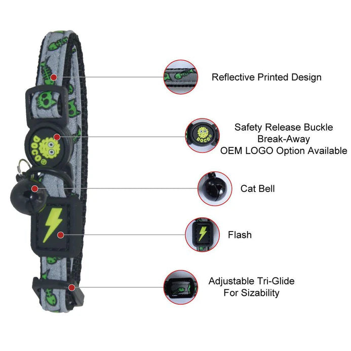 DOCO Reflective Cat Collar - Printed Pattern,  1.0 X 19-31cm(XS) Red