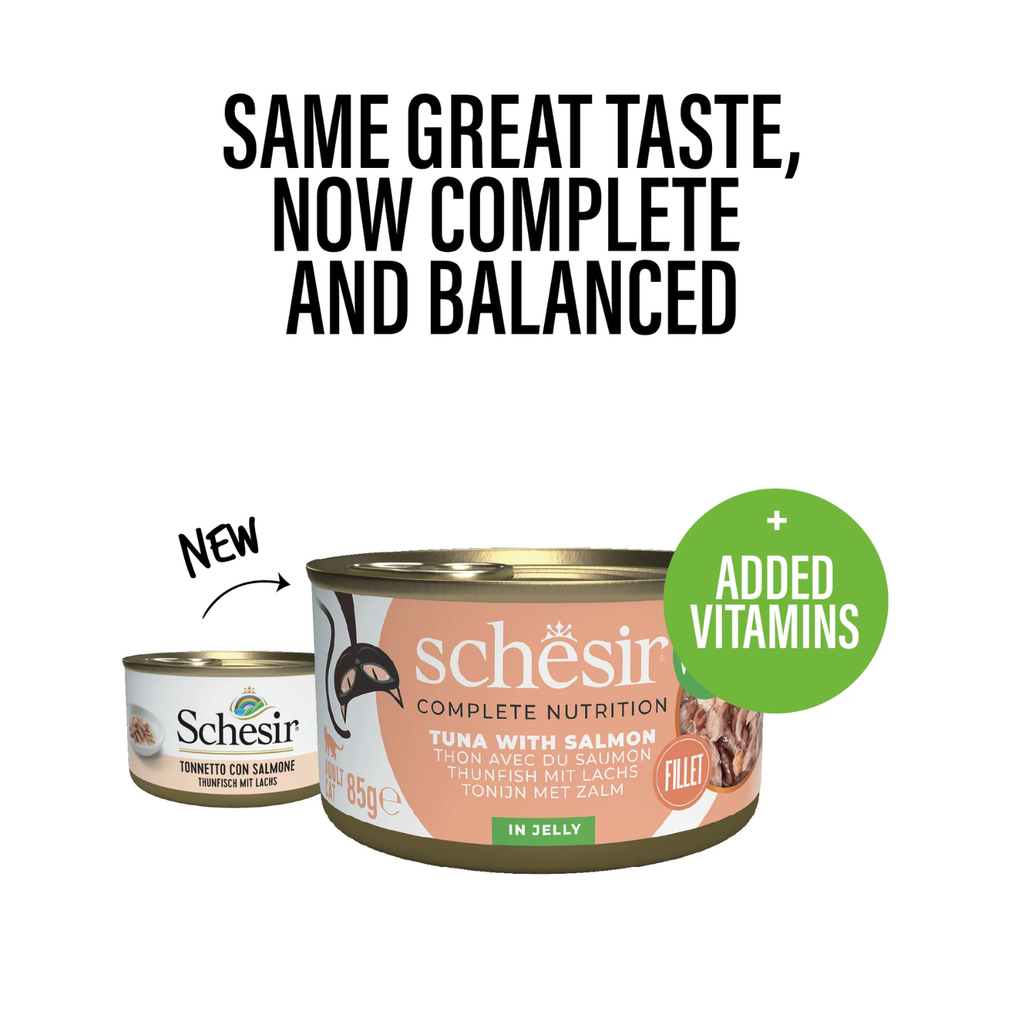 Schesir Complete & Balanced Nutrition Wet Cat Food in Jelly Can- Tuna With Salmon 6x85g