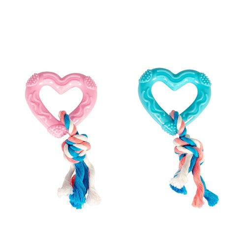Duvo+ Puppy TPR Heart With Cotton Rope Mixed Color 14cm