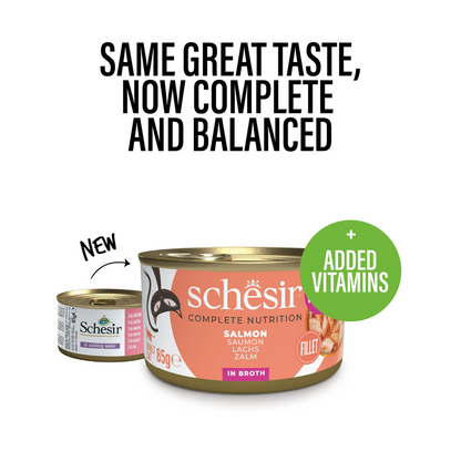 Schesir Complete & Balanced Nutrition Wet Cat Food in Broth Can- Natural Salmon 85g