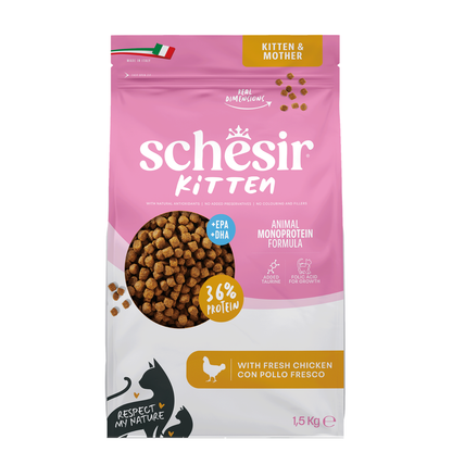Schesir Monoprotein Kitten & Mother Dry Cat Food – Fresh Chicken-1.5kg