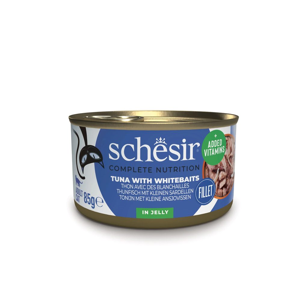 Schesir Complete & Balanced Nutrition Wet Cat Food in Jelly Can- Tuna With Whitebait 85g