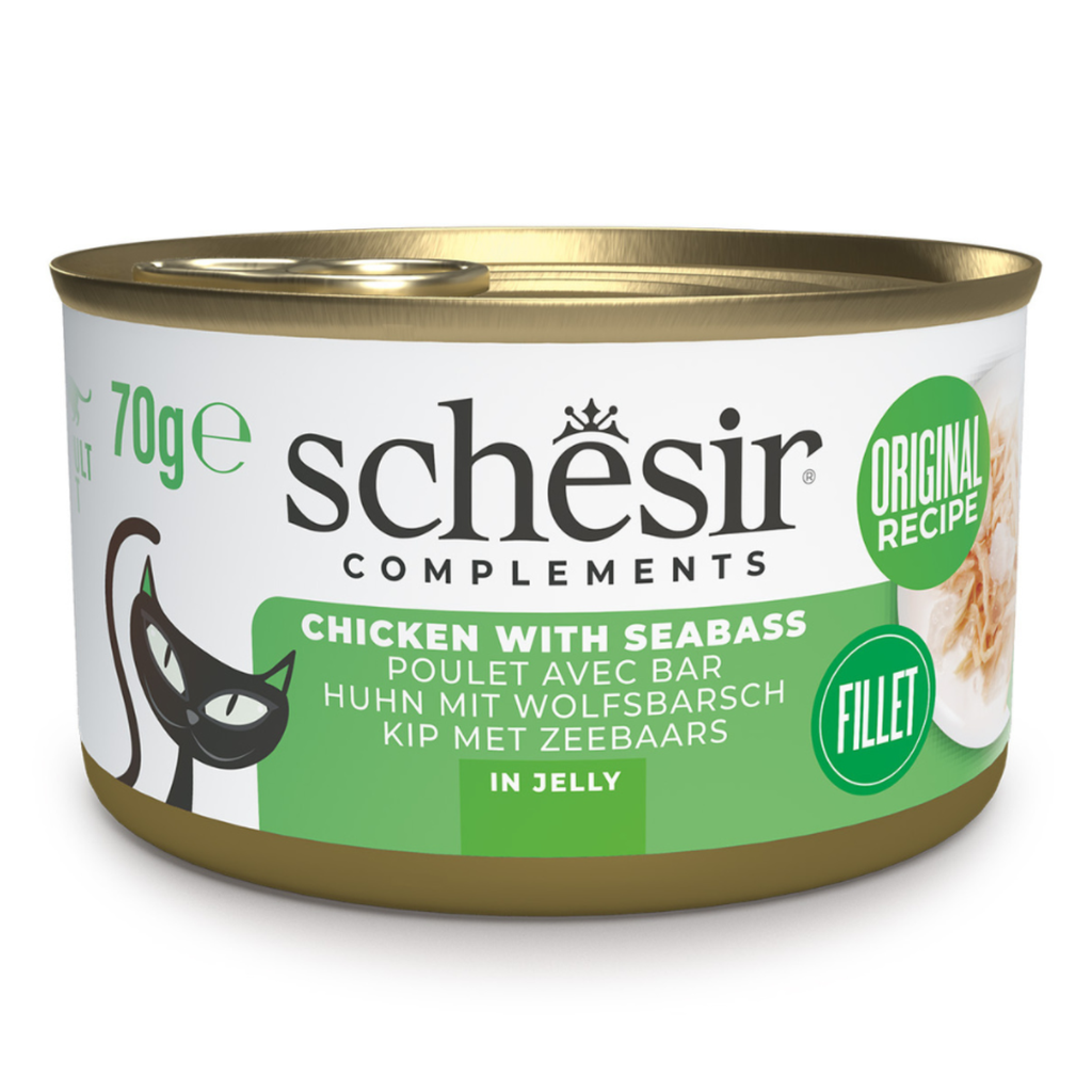Schesir Complements Cat Wet Food  in Jelly Can- Chicken With Seabass 6x70g