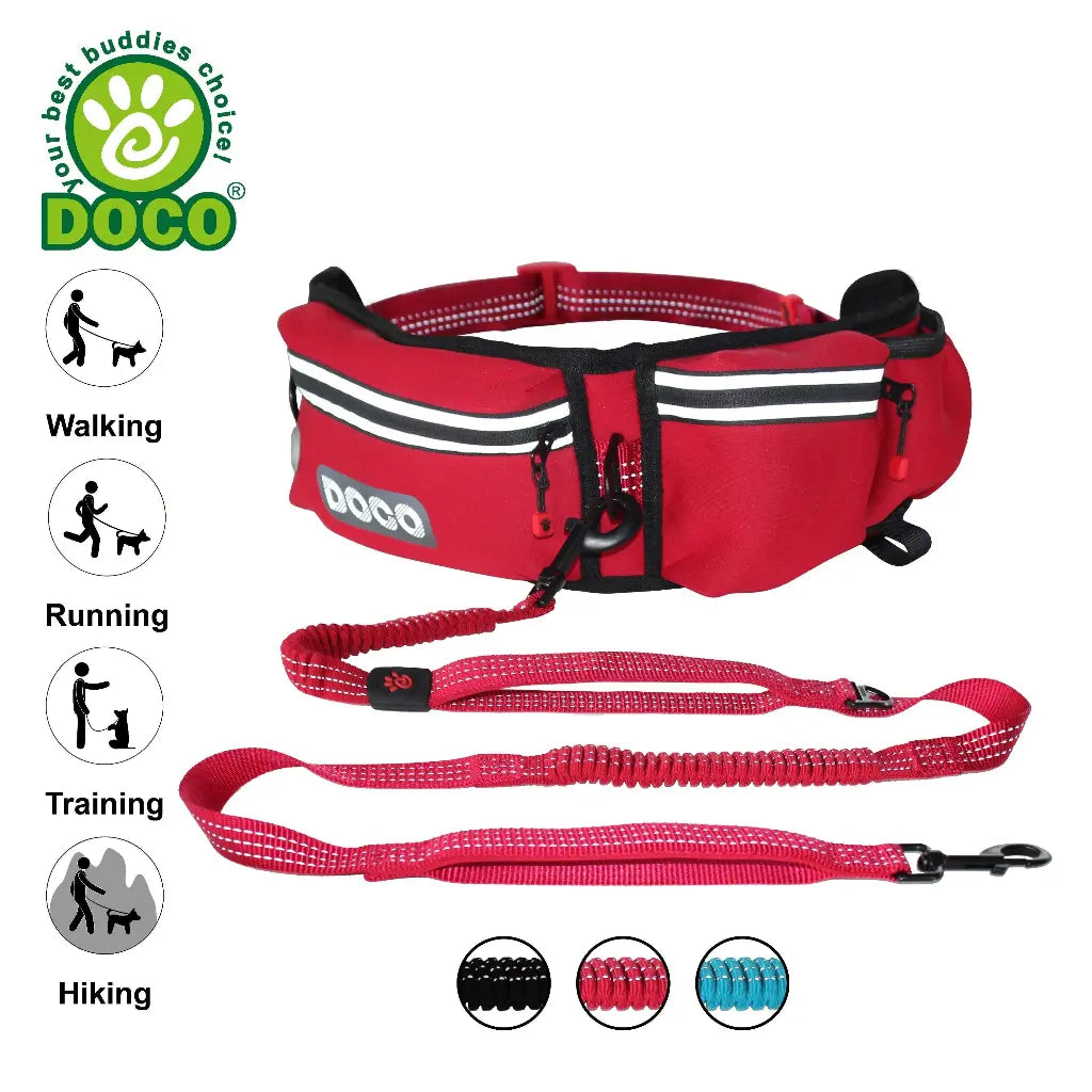 DOCO Reflective Jogging Belt With Reflective Nylon [Bag:68-120cm ; Leash:2.5x150cm]-Black