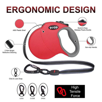 Doco Adventure Retractable Leash 6 Meter/16'  Up To 20Kg[Color - Blue, Size - M]