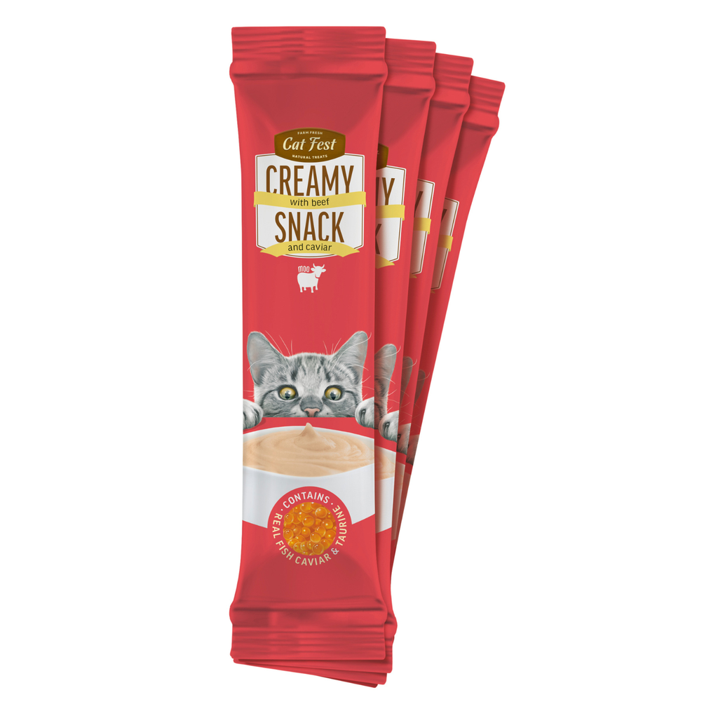 Cat Fest Creamy Snacks-Beef With Caviar 4x10g