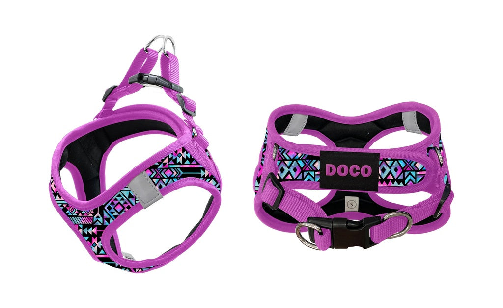 DOCO Pattern Print Harness With 3D Foam Medium- 41-44cm / 4.5-7kg-Purple