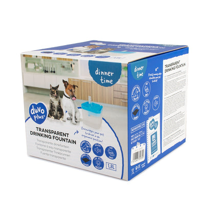 Duvo+ Transparent Drinking Fountain 16.5X16.5X21cm Blue/White