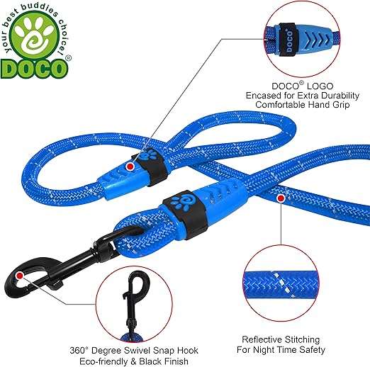 Doco Reflective Rope Leash With Plastic Encased Handle Loop Ver.9 Ã˜13mm x 180cm [Color - Black, Size-L]