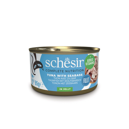 Schesir Complete & Balanced Nutrition Wet Cat Food in Jelly Can- Tuna With Seabass 85g