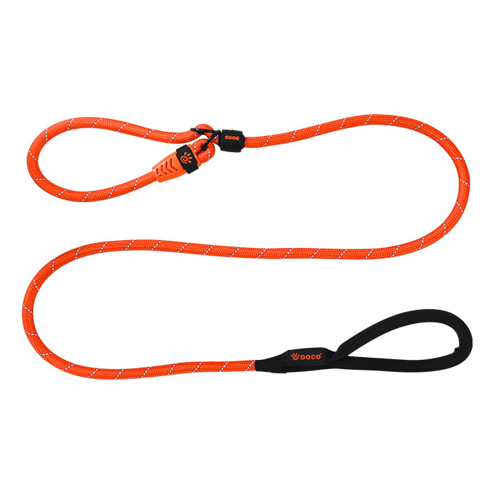 DOCO Reflective Rope Leash W/ soft Handle Ver.7 - Slip On Collar Leash 6ft (DCROPE0027072)[Size - S, Color - Safety Orange]