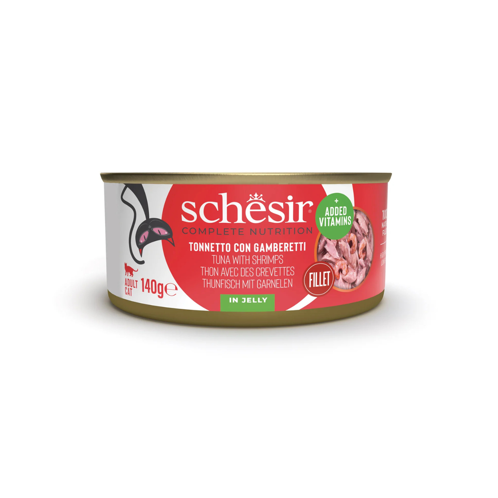 Schesir Complete & Balanced Nutrition Wet Cat Food in Jelly Can- Tuna With Shrimp 140g