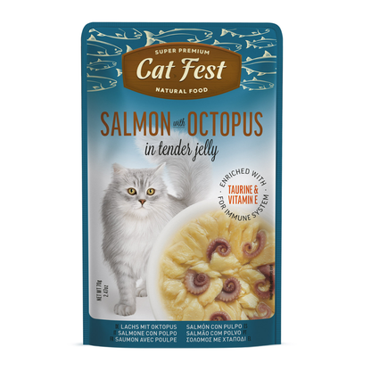 Cat Fest Salmon With Octopus In Tender Jelly For Cats 12x70g 12pcs/box