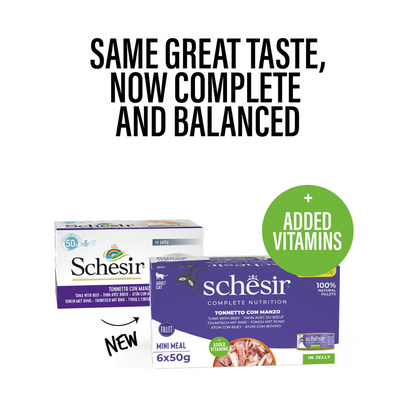 Schesir Complete & Balanced Nutrition Wet Cat Food in Jelly Can[Multi pack]- Tuna With Beef-(6X50g)
