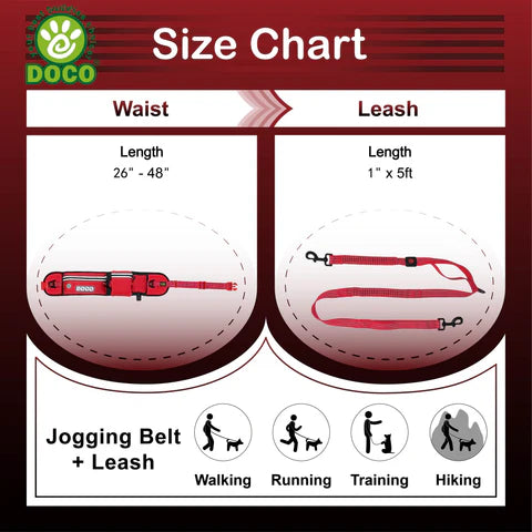 DOCO Reflective Jogging Belt With Reflective Nylon [Bag:68-120cm ; Leash:2.5x150cm]-Black