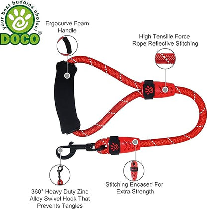 DOCO® 20" Rope Leash W/ ErgoCurve Foam Handle Ver.2 (DCROPE2020)[Color - Black, Size - L]