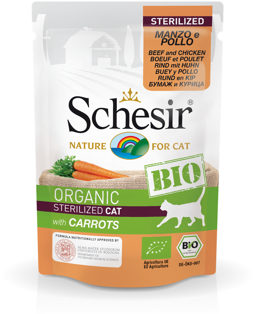 Schesir Bio Beef and Chicken With Carrots Sterilized Cat Wet Food 8x85g