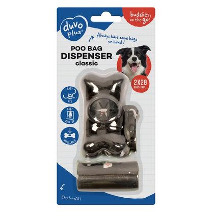 Duvo+ Poo Bag Bone Dispenser With Poo Bag [2 x 20Pcs]-Black