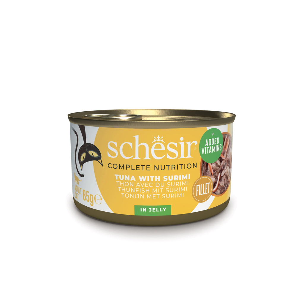 Schesir Complete & Balanced Nutrition Wet Cat Food in Jelly Can- Tuna With Surimi 85g