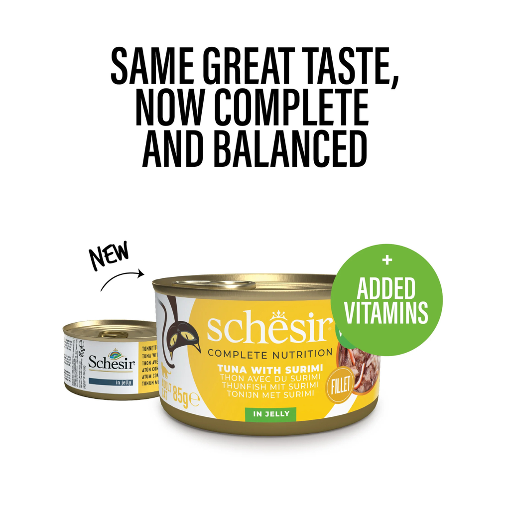 Schesir Complete & Balanced Nutrition Wet Cat Food in Jelly Can- Tuna With Surimi 85g [MOQ:12pcs]