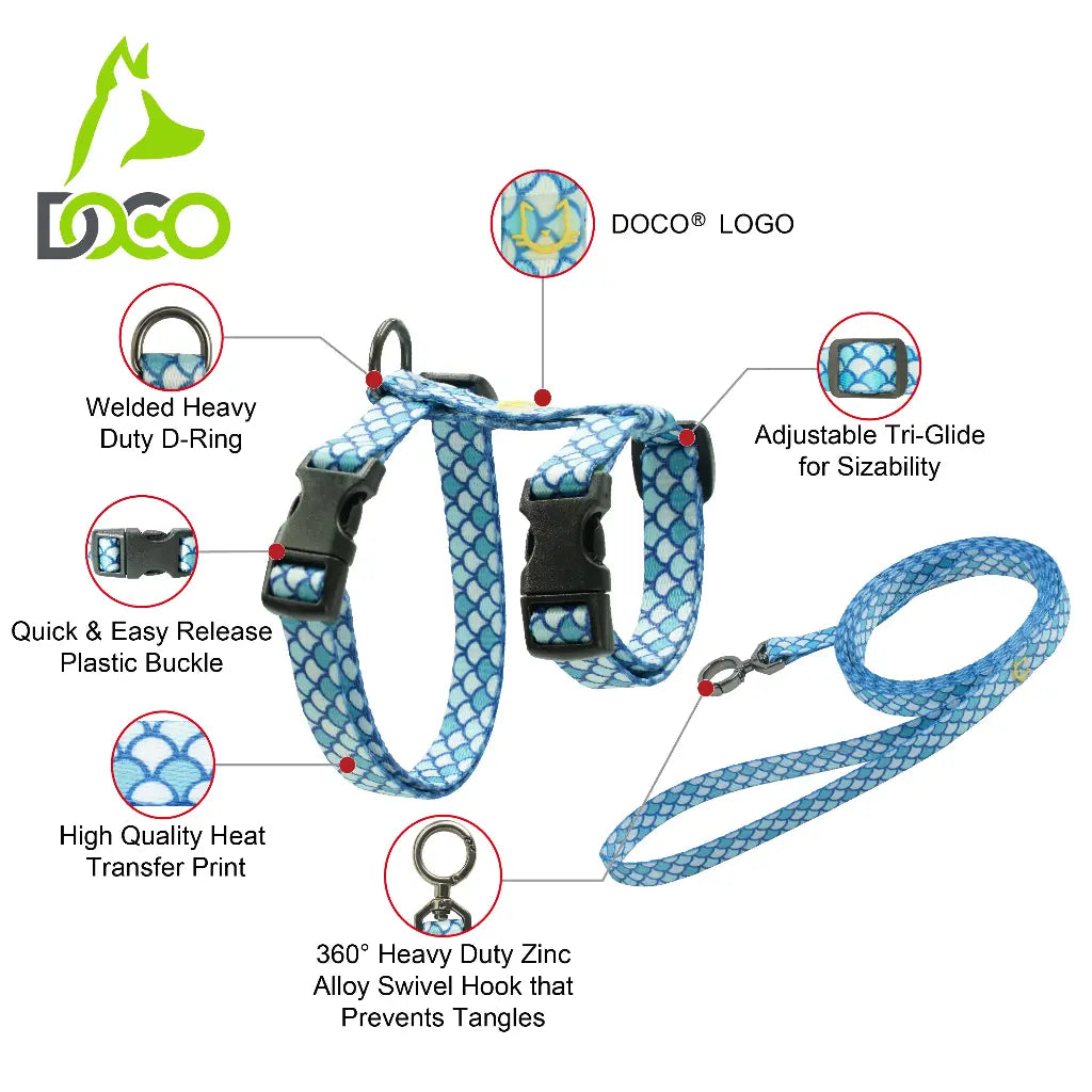 DOCO LOCO Cat Harness + Leash 6ft [Neck1x19-27cm; Chest1x28.5-46cm] O2