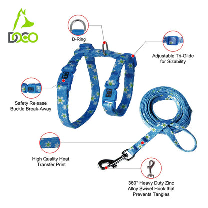 DOCO LOCO Cat Harness + Leash Combo - Printed Pattern 6ft (DCAT202+2072)Sizes - XS